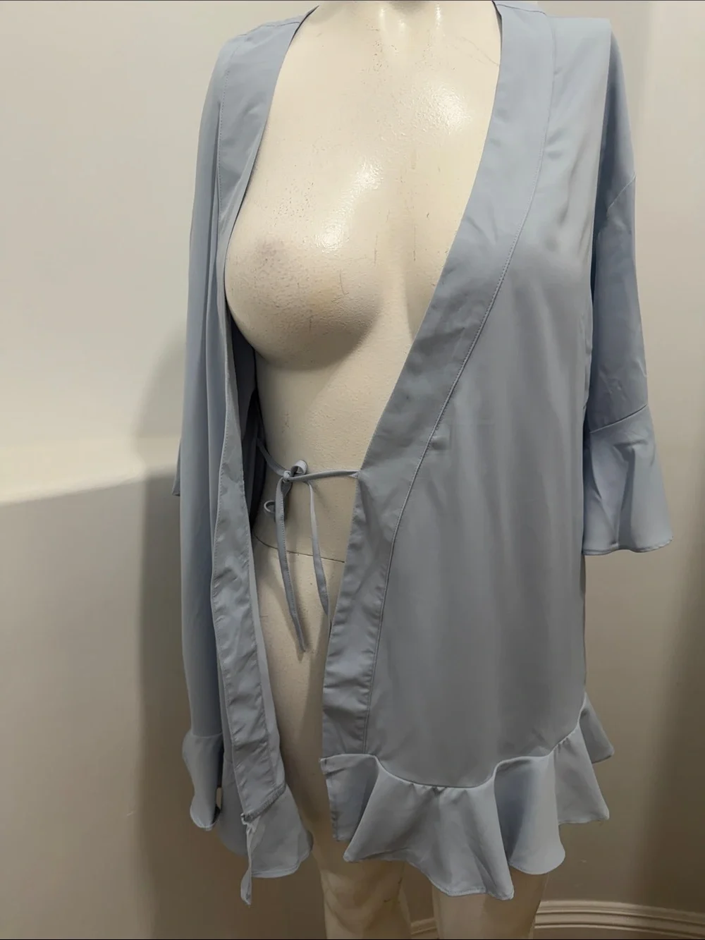 Lovelina Light Blue Ruffle Trim Women's Getting-Ready Robe Kimono Top